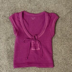 Urban Outfitters magenta knit top with lace up detail